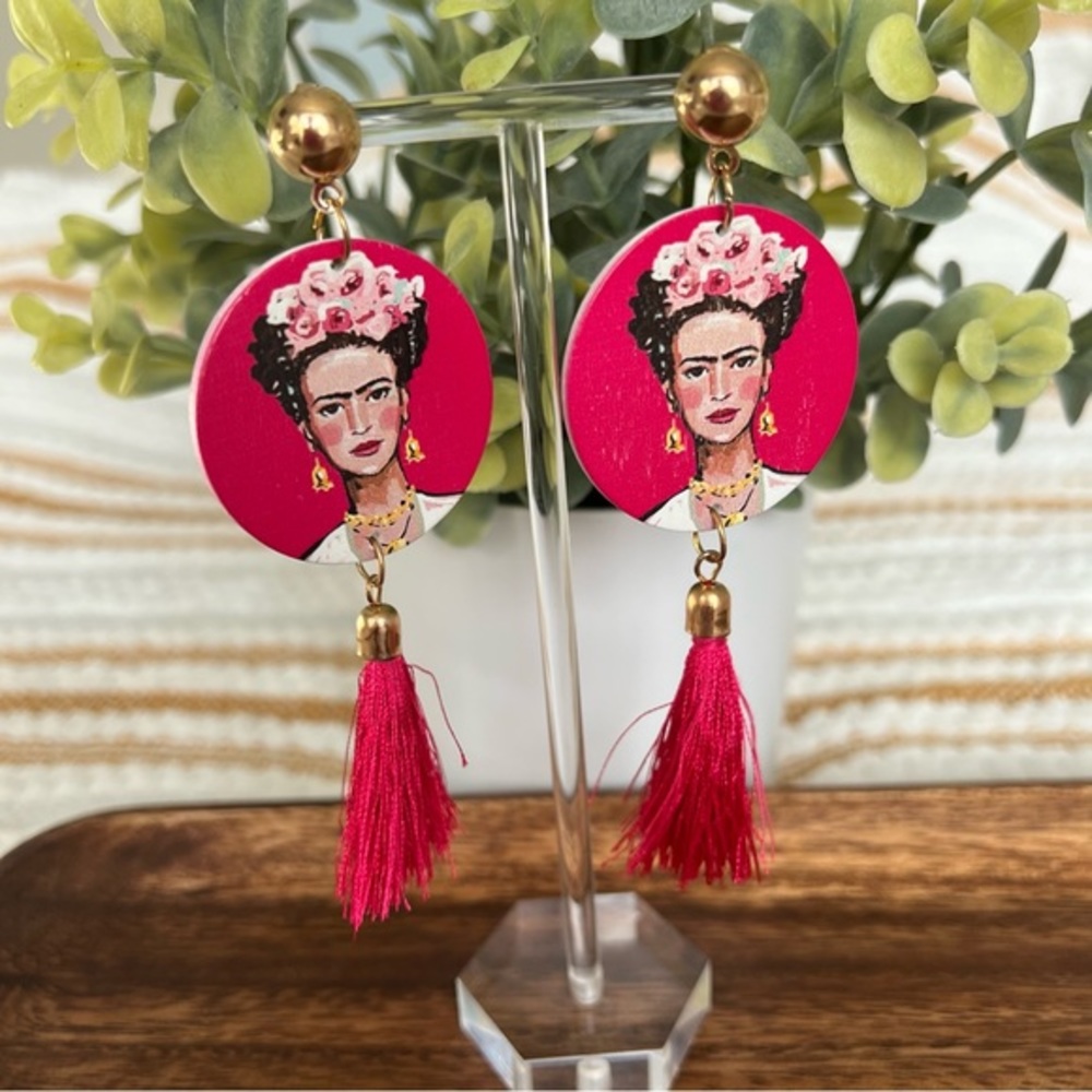 Frida Kahlo Portrait Mexican Artist Tassel Earrings